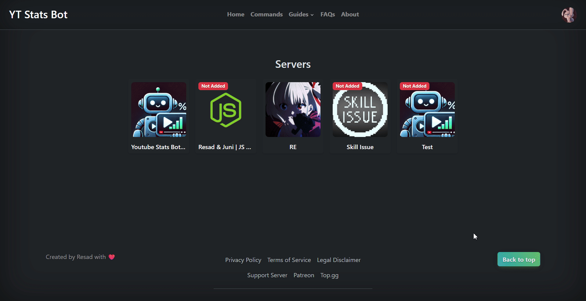Configuring YouTube counters in the Discord bot dashboard